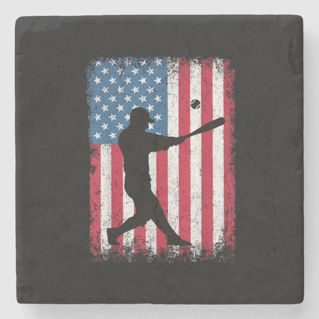Posavasos De Piedra Regalo del equipo de béisbol con bandera estadouni (Anverso)