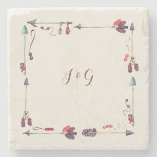 Posavasos De Piedra Regalo del personalizado Boho Monogram para pareja