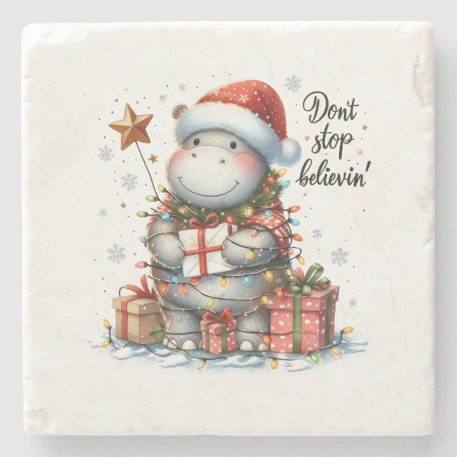 Posavasos De Piedra Regalos de Navidad no detengan a Believin' (Anverso)