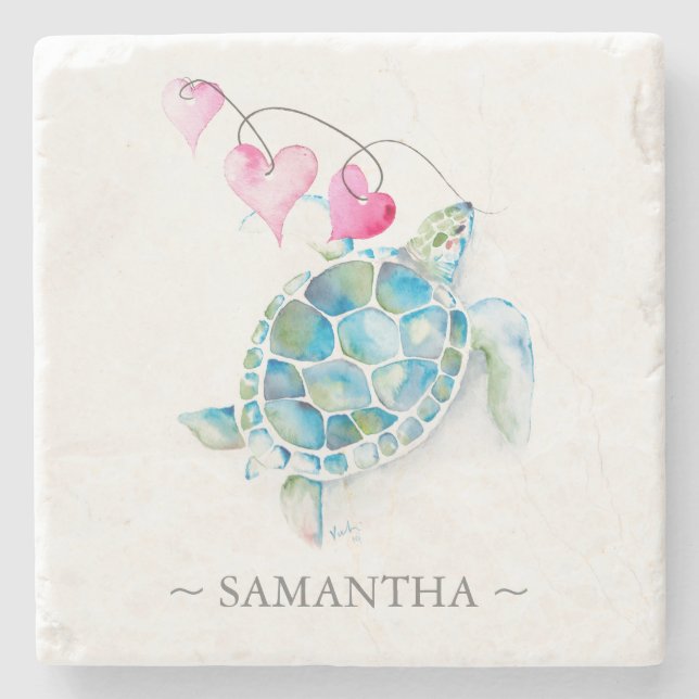 Posavasos De Piedra Regalos personalizados de tortugas marinas para el (Anverso)