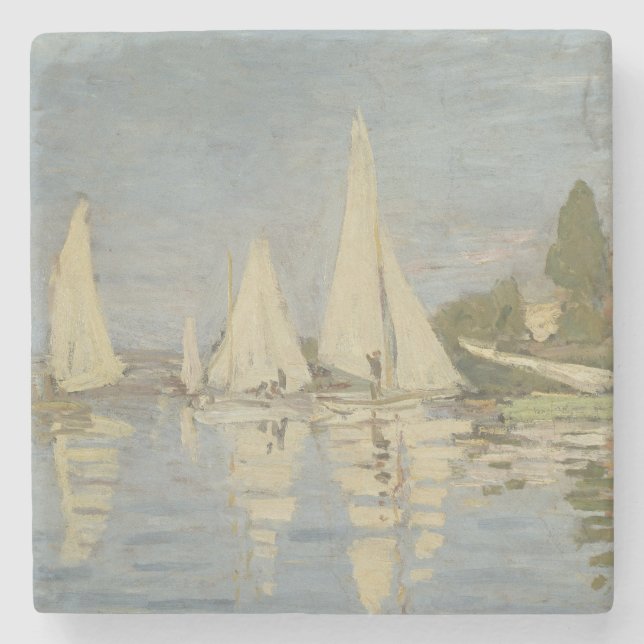 Posavasos De Piedra Regattas at Argenteuil, OIl Painting, Claude Monet (Anverso)