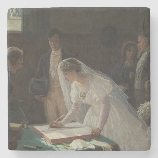 Posavasos De Piedra Registro de Bodas (por Edmund Blair Leighton) (Anverso)