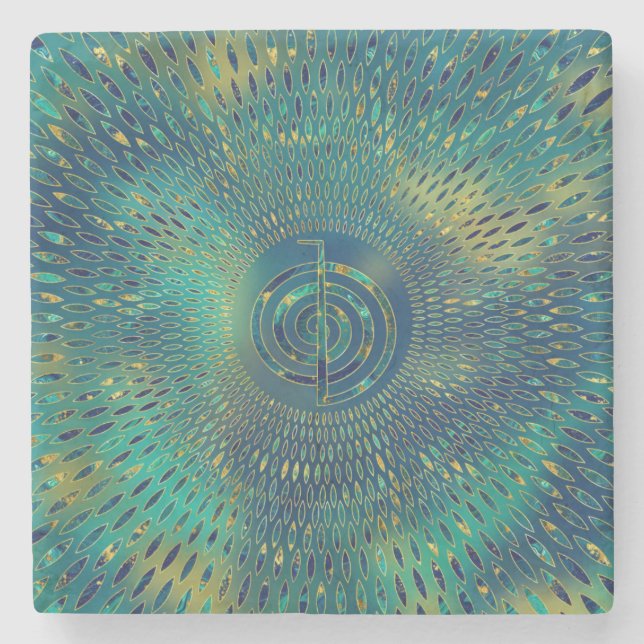 Posavasos De Piedra Reiki Cho Ku Rei - piedra y oro (Anverso)