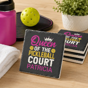 Posavasos De Piedra Reina de la Cancha de Pickleball Nombre Personaliz