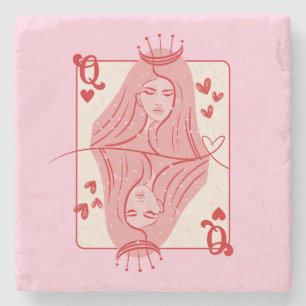 Posavasos De Piedra Reina de los corazones de arte rojo y rosa preppy
