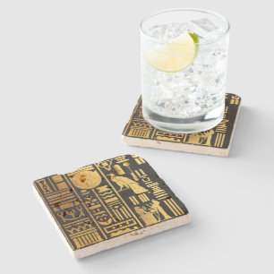 Posavasos De Piedra Relieve metalizado dorado jeroglífico egipcio