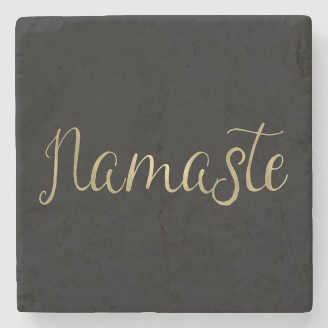 Posavasos De Piedra Relieve metalizado dorado Namaste (Anverso)