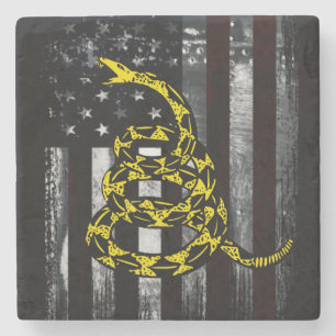 Posavasos De Piedra Reloj de bandera americana industrial y serpiente