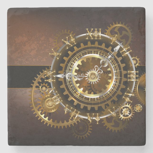 Posavasos De Piedra Reloj de vapor con engranajes antiguos (Anverso)