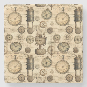 Posavasos De Piedra Reloj de vapor de color rugoso (14)
