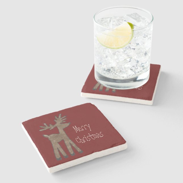 Posavasos De Piedra Reno de Navidad Rojo (Lateral)