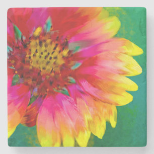 Posavasos De Piedra Representación artística de la flor Indian Blanket