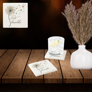 Posavasos De Piedra Respira Dandelion con mariposas