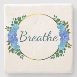 Posavasos De Piedra Respiración floral Azul texto Relax Recordatorio A