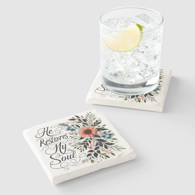 Posavasos De Piedra Restaura mi alma floral (Lateral)