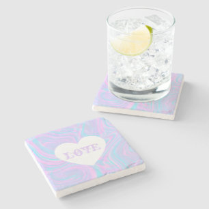 Posavasos De Piedra Resumen Amor San Valentín Corazón Blanco Rosa Colo