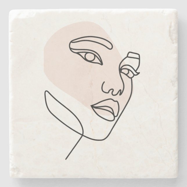 Posavasos De Piedra Resumen arte mínimo femenino de una sola línea (Anverso)