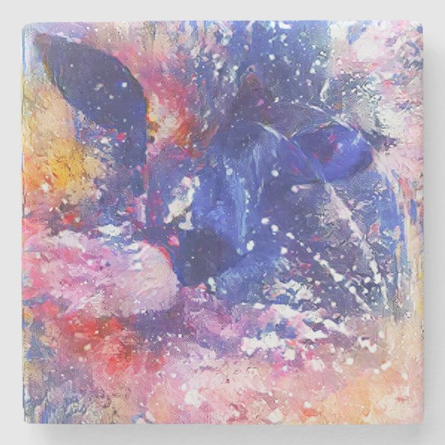 Posavasos De Piedra Resumen Cósmico de Dreamscape Cat (Anverso)