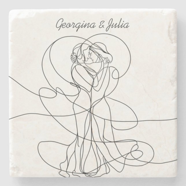 Posavasos De Piedra Resumen de arte en línea de pareja de lesbianas co (Anverso)