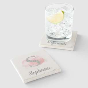 Posavasos De Piedra Resumen de color de agua y letra Purpurina S