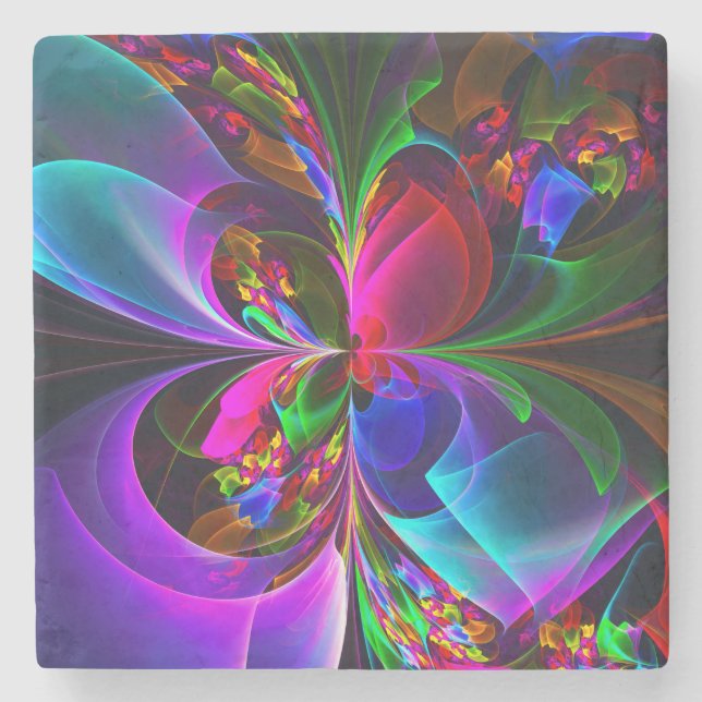 Posavasos De Piedra Resumen floral moderno Patrón azul rojo del arte # (Anverso)