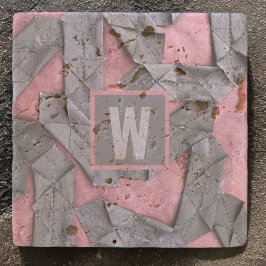 Posavasos De Piedra Resumen monograma personalizado de púrpura geométr