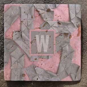 Posavasos De Piedra Resumen monograma personalizado de púrpura geométr