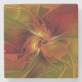 Posavasos De Piedra Resumen Naranja rojo Brown Flor de arte fractal ve