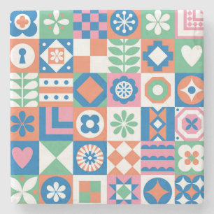 Posavasos De Piedra Resumen Patrón folclórico escandinavo floral