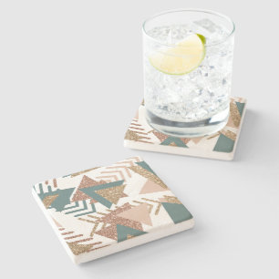 Posavasos De Piedra Resumen retro de los años 80   Paleta verde y dora