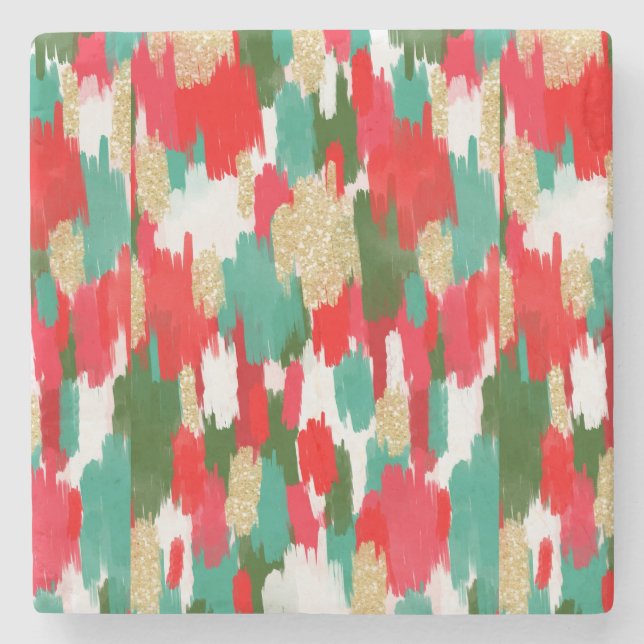 Posavasos De Piedra Resumen rojo y verde (Anverso)