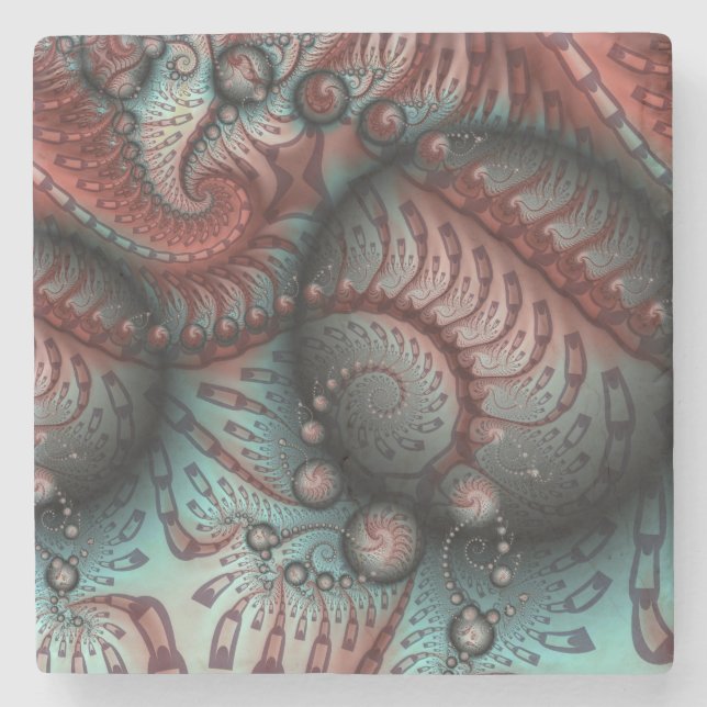 Posavasos De Piedra Resumen Vivid Fantasy Fractal Art Brown Blue (Anverso)