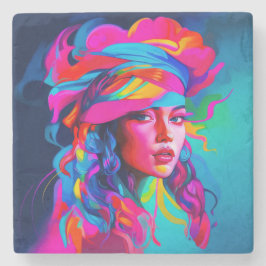 Posavasos De Piedra Retrato abstracto vibrante