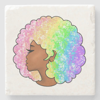 Posavasos De Piedra Retrato Afro Arcoíris Pastel Groovy Retro Rizado