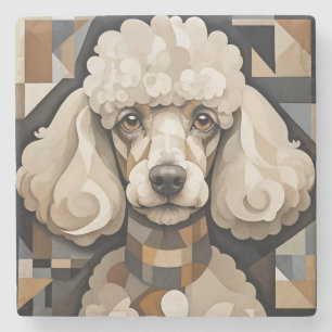 Posavasos De Piedra Retrato Cubist Poodle con Geométrico Resumen