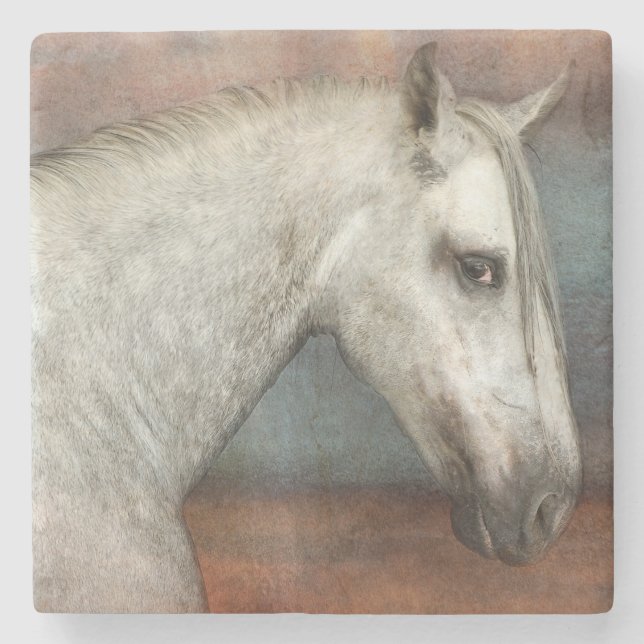 Posavasos De Piedra Retrato de caballo andaluz y gris (Anverso)