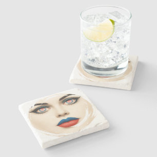 Posavasos De Piedra Retrato de cara con bandera croata – Ojos y labios