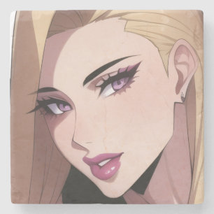 Posavasos De Piedra Retrato de chica webtoon rubia glamurosa