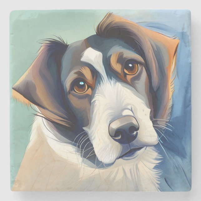 Posavasos De Piedra Retrato De Esbozo De Perro Cute (Anverso)