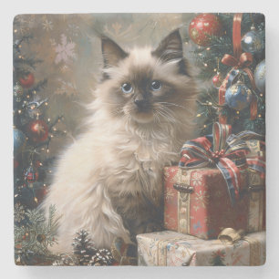 Posavasos De Piedra Retrato de gato de Navidad gatito balinés Arte