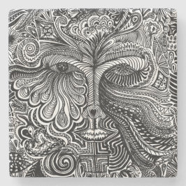 Posavasos De Piedra Retrato de la línea trippy en blanco y negro