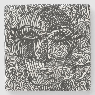 Posavasos De Piedra Retrato de la línea trippy en blanco y negro