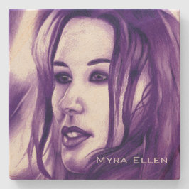 Posavasos De Piedra Retrato de mujer morada original arte