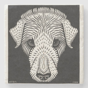 Posavasos De Piedra Retrato de perro impreso en madera vintage Art Nou