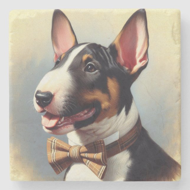 Posavasos De Piedra Retrato de pintura de Bull Terrier de época (Anverso)