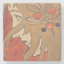 Posavasos De Piedra Retrato de un bello Chica en rojo (Art Nouveau)