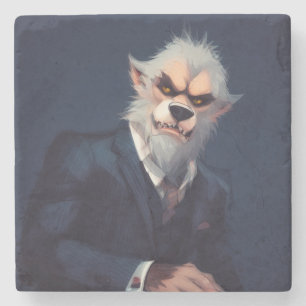 Posavasos De Piedra Retrato de un hombre lobo en un traje