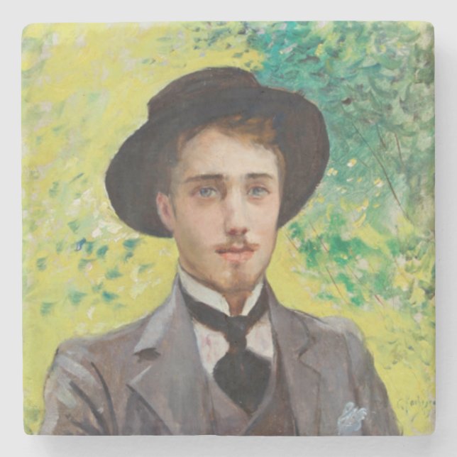 Posavasos De Piedra Retrato de un joven (por Georges Rochegrosse) (Anverso)