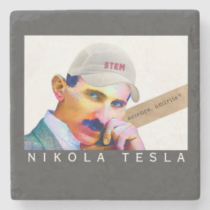 Posavasos De Piedra Retrato divertido de Tesla