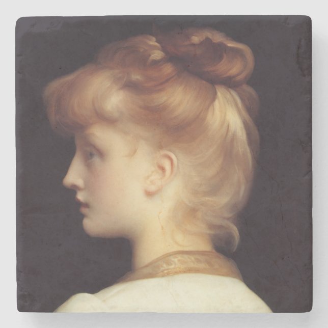 Posavasos De Piedra Retrato femenino desde atrás (de Frederic Leighton (Anverso)